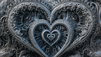 Intricate Pattern of Heart Shapes in Dark Tones with Swirling Designs and Textures for Abstract Art Lovers
