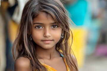Obraz premium Portrait of a young girl with piercing eyes and a calm demeanor