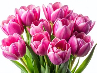 Fototapeta premium Close-up Pink Tulips on White Background - Spring Floral Design Element
