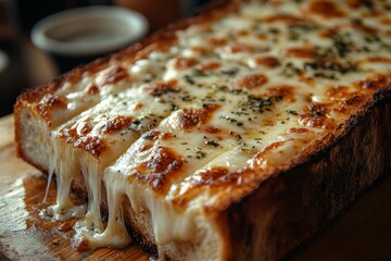 Cheesy garlic bread with melted cheese and herbs on a plate