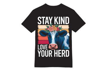 Stay Kind - Cow with Flower Crown T-Shirt Design