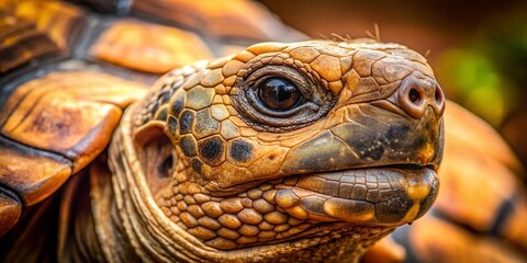 Fototapeta premium Close-up Tortoise Head, Nature Wildlife Reptile Shell Texture, Detailed Macro Photography