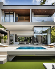 Fototapeta premium house with pool, poolside house, pool view, modern house, luxury home, backyard pool, pool design, home with a pool, stylish pool, swimming pool, contemporary house, luxury pool, outdoor pool, backyar
