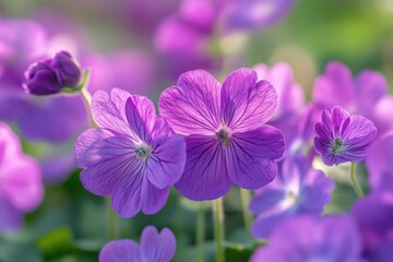 Obraz premium Closeup of vibrant purple flowers in a lush garden