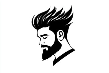 Black and white illustration of young caucasian male with stylish hair and beard