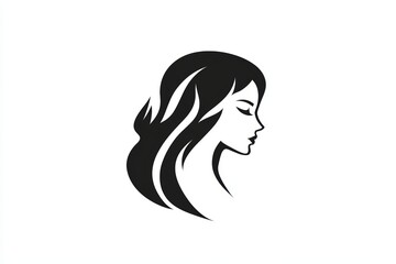 Silhouette of female with long hair: elegant black and white profile portrait