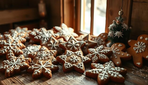 Festive Gingerbread Cookies Arranged Near Window