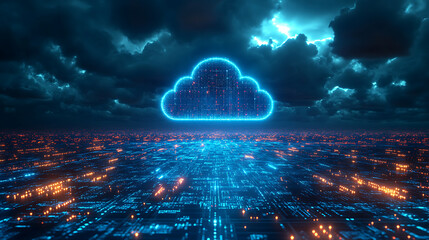 Futuristic Cloud Technology with Abstract Digital Background Visuals