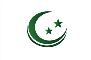 Green crescent and stars symbol on white background