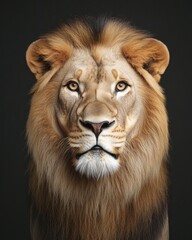 Fototapeta premium A close-up portrait of a majestic lion with a detailed mane and expressive eyes.