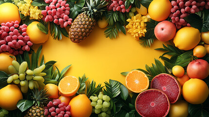 Vibrant Fruit Composition on Yellow Background for Fresh Themes