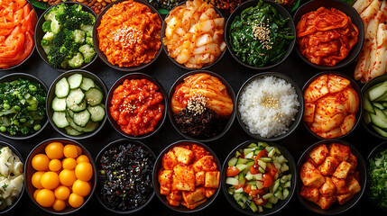 Colorful Variety of Fresh Vegetables and Sauces in Bowls