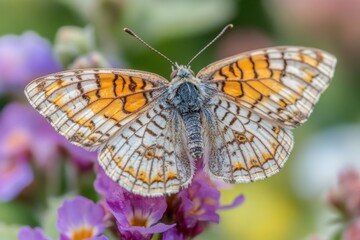 Obraz premium Butterfly resting on a vibrant flower in a sunny garden