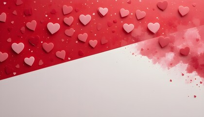 Valentine's Day card featuring a red background adorned with scattered hearts at both the top and bottom.