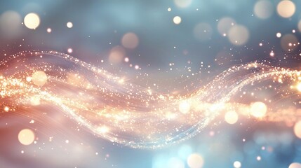 Obraz premium Sparkling golden wave with bokeh lights on blue background.