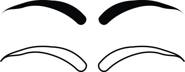 Set of eyebrows icons in flat and line styles. Fashion eyebrow perfectly shapes vectors illustration. Permanent make up and tattooing. Cosmetic for eyebrow elements isolated on transparent background.