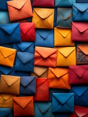 Vibrant Colorful Leather Envelopes Close-Up Photo: A Rich Textured Background. AI Generated