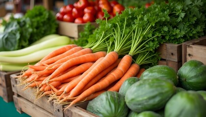 Exhibición colorida de verduras frescas en mercado local