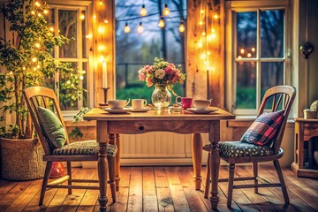 Cozy Vintage Home Table for Two: Romantic Setting, Rustic Charm