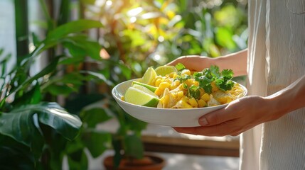 Fresh Tropical Salad with Mango, Lime, and Cilantro in Natural Light