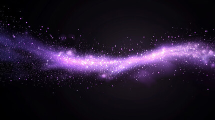 Purple powder clouds texture. Abstract effect of color mist or smog with glitter particles. Vector realistic illustration of violet steam, magic dust splash with sparkles on black background