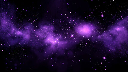 Fototapeta premium Purple powder clouds texture. Abstract effect of color mist or smog with glitter particles. Vector realistic illustration of violet steam, magic dust splash with sparkles on black background