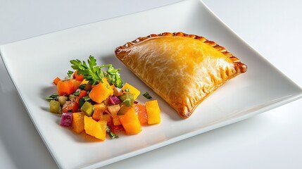 Golden Baked Pastry with Colorful Fresh Vegetable Salsa Side