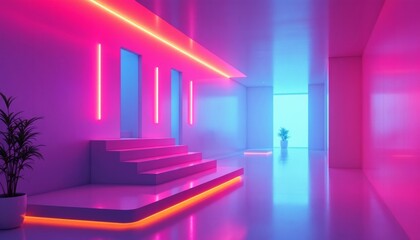 purple corridor with columns