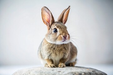 Obraz premium Curious Rabbit on Smooth Stone: Minimalist Macro Photography