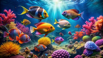 Vibrant Underwater Scene with Colorful Marine Life