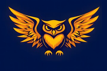 Fototapeta premium A stylized owl with wings spread, depicted in vibrant orange and yellow against a dark background.