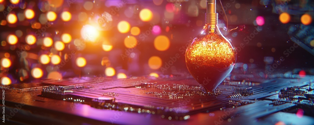 Poster Abstract Technology Concept with Glowing Elements and Circuit Board Background