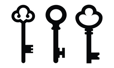Set of key icon, outline, silhouette, vector, illustration, isolated on white background