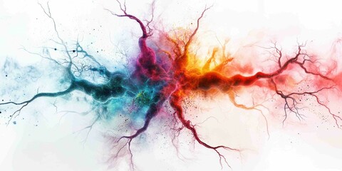 A vibrant explosion of colors symbolizes the dynamic interplay between energy and calm, merging in a visually stunning burst of abstract forms and textures.