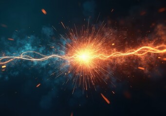 Fototapeta premium Bright explosion in a dark background with sparks and energy waves emanating outward