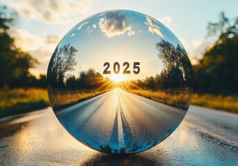 A large glass sphere with the number 2025 written on it