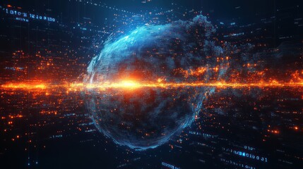 Digital sphere forming in cyberspace, energy flow, data stream background, tech concept