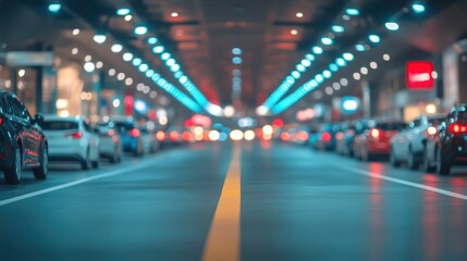 Underground Parking Garage Tunnel at Night