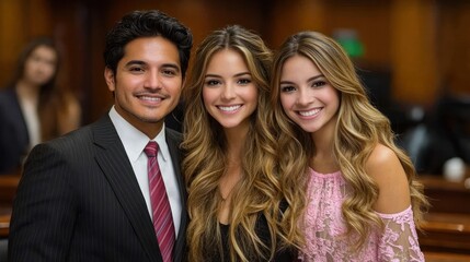 Smiling graduates pose in courtroom
