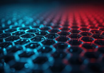 Obraz premium Vivid hexagonal patterns illuminated in blue and red light create dynamic visual effects