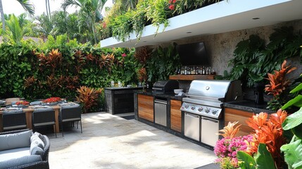 Obraz premium Tropical Outdoor Kitchen, Dining, Relaxation
