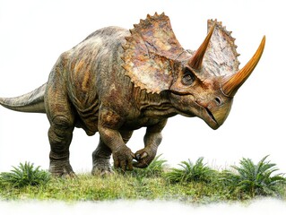 Fototapeta premium A realistic depiction of a Triceratops in a prehistoric landscape.