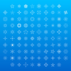 Set White Colleciton Line Snowflake Winter Decoration Elements Vector Design Style