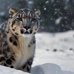 Fototapeta premium snow leopard in snow