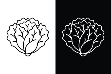 Minimal Lettuce Icon. Thin Line Style Vector for Black and White Use