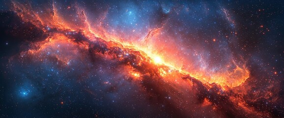 Cosmic Nebula Fiery Stellar Cloudscape in Deep Space