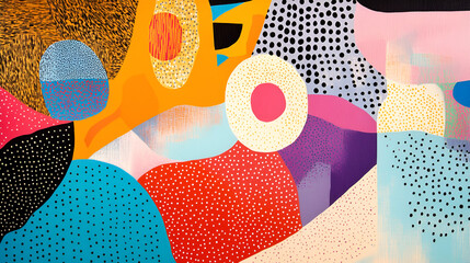 Fototapeta premium Vibrant Abstract Shapes: A captivating interplay of colors and textures. Bold, organic forms dance across the canvas, creating a visually stimulating and energetic artwork. 