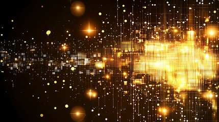 Naklejka premium Golden Abstract Network Digital Data Flow