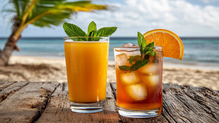 Fresh juice on wooden table

