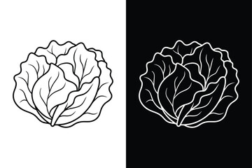 Thin Line Lettuce Icon. Simple Vector Design for Black and White Backgrounds